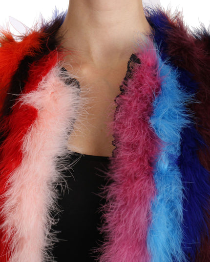 Dolce & Gabbana Multicolor Turkey Feather Cape Fur Coat