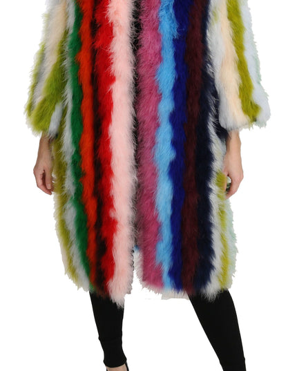 Dolce & Gabbana Multicolor Turkey Feather Cape Fur Coat