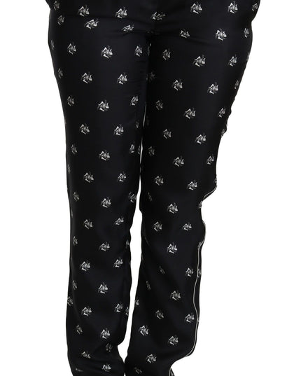 Dolce & Gabbana Black Printed Mid Waist Skinny Silk Pants