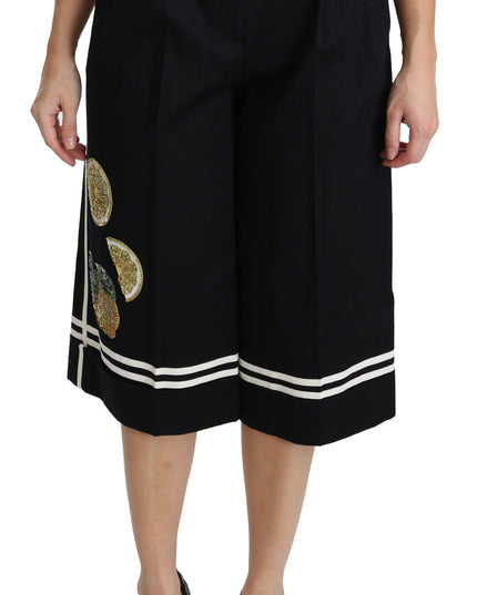 Dolce & Gabbana Black Lemon Embellished Palazzo Cropped Pants