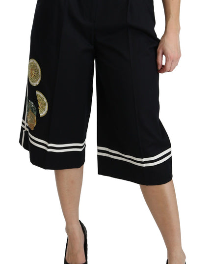Dolce & Gabbana Black Lemon Embellished Palazzo Cropped Pants