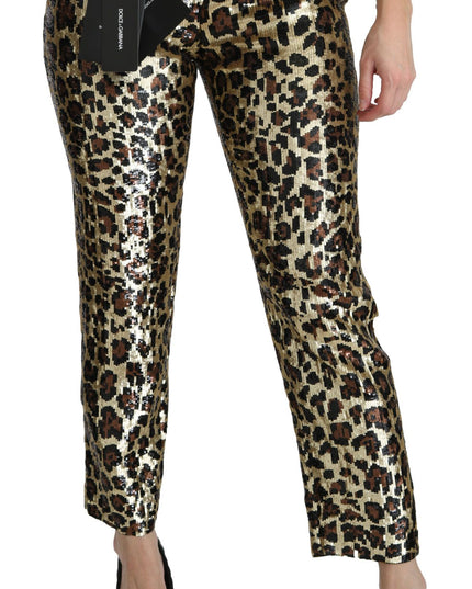 Dolce & Gabbana Brown Leopard Sequined High Waist Pants