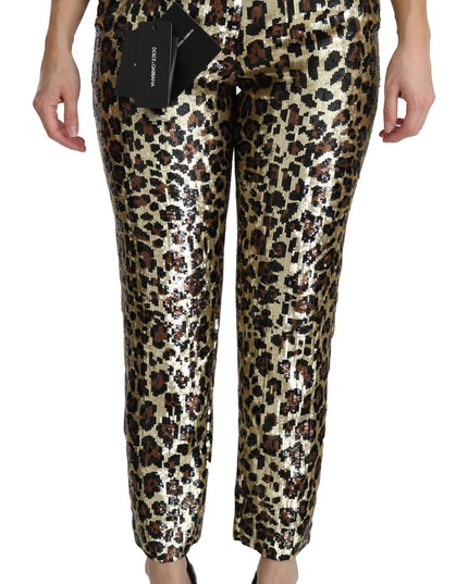 Dolce & Gabbana Brown Leopard Sequined High Waist Pants