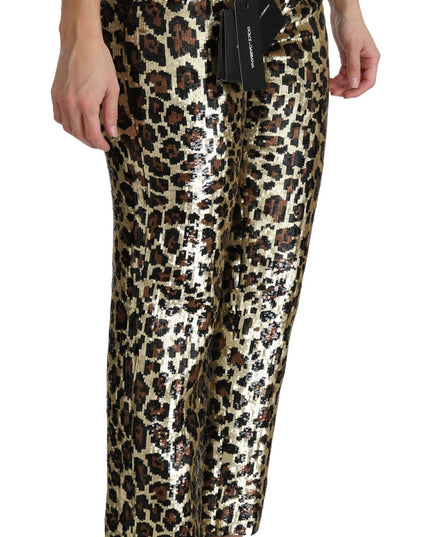 Dolce & Gabbana Brown Leopard Sequined High Waist Pants