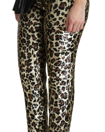 Dolce & Gabbana Brown Leopard Sequined High Waist Pants