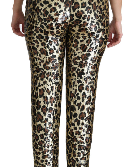Dolce & Gabbana Brown Leopard Sequined High Waist Pants