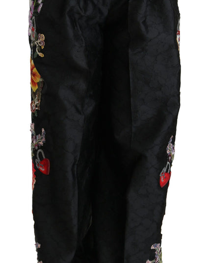 Dolce & Gabbana Black Brocade Floral Sequined Beaded Pants