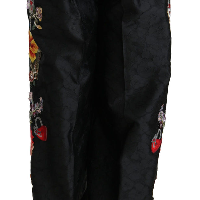 Dolce & Gabbana Black Brocade Floral Sequined Beaded Pants
