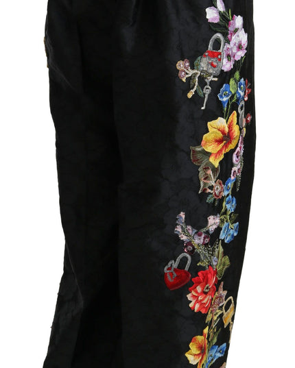 Dolce & Gabbana Black Brocade Floral Sequined Beaded Pants