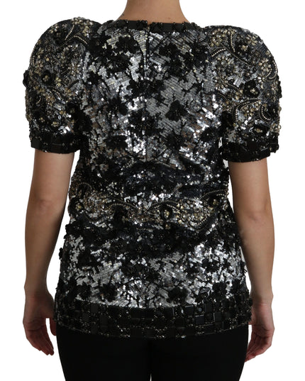 Dolce & Gabbana Black Sequined Crystal Embellished Top Blouse