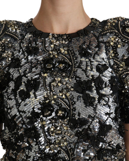Dolce & Gabbana Black Sequined Crystal Embellished Top Blouse