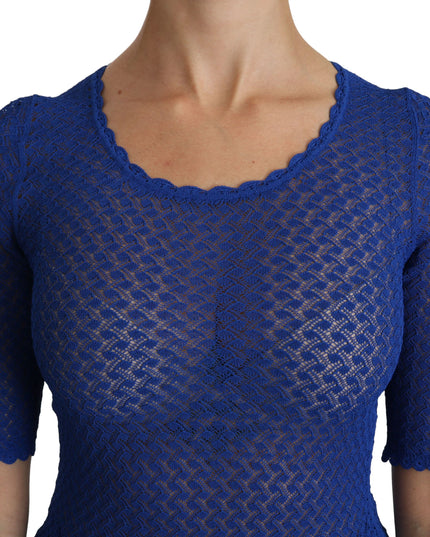 Dolce & Gabbana Blue See Through Round Neck Top Viscose Blouse