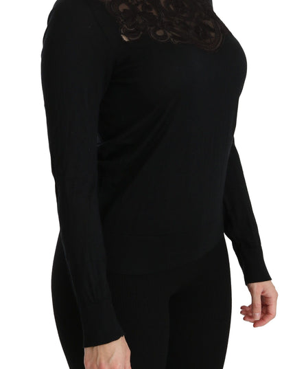 Dolce & Gabbana Black Silk Lace Crew Neck Long Sleeve Blouse
