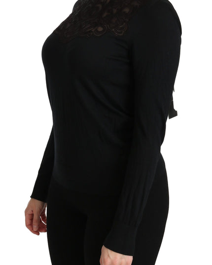 Dolce & Gabbana Black Silk Lace Crew Neck Long Sleeve Blouse