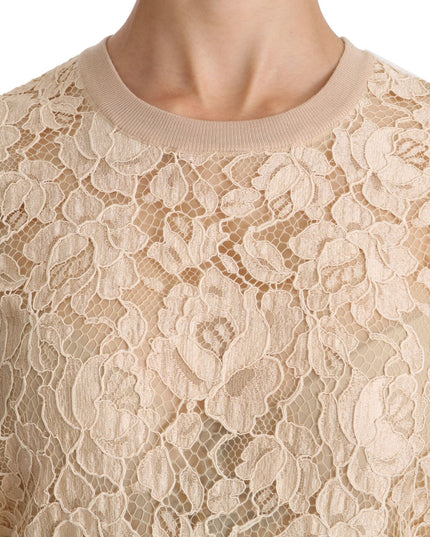 Dolce & Gabbana Beige Lace Long Sleeve Top Cashmere Blouse