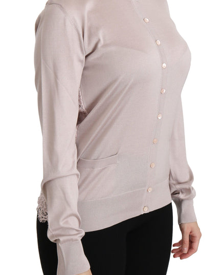 Dolce & Gabbana Silk Pink Long Sleeve Lace Top Sweater