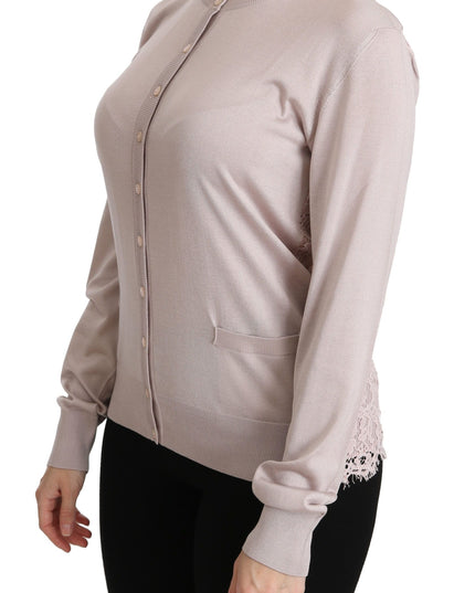 Dolce & Gabbana Silk Pink Long Sleeve Lace Top Sweater
