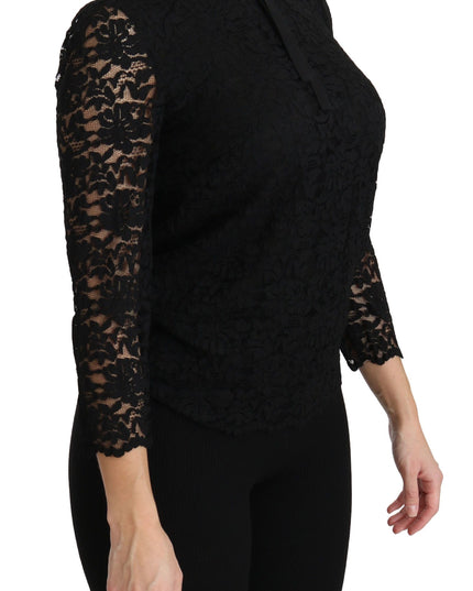 Dolce & Gabbana Black Lace Long Sleeve Nylon Blouse