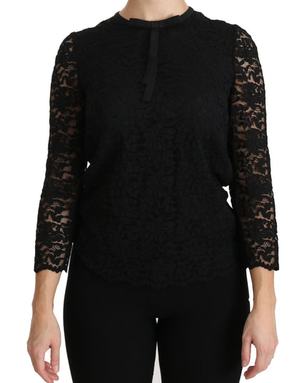Dolce & Gabbana Black Lace Long Sleeve Nylon Blouse