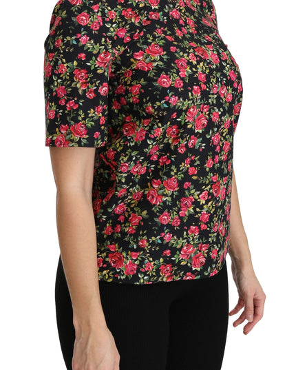 Dolce & Gabbana Black Floral Roses Short Sleeve Top Blouse