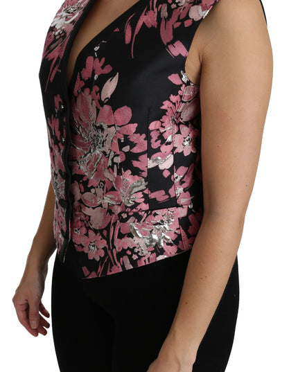 Dolce & Gabbana Black Pink Floral Waistcoat Vest Blouse Top