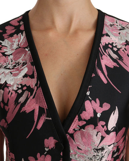 Dolce & Gabbana Black Pink Floral Waistcoat Vest Blouse Top