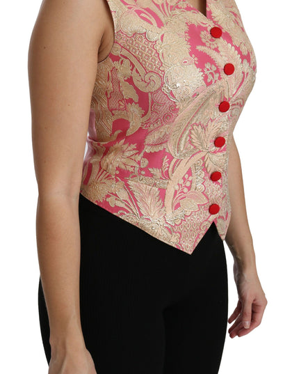 Dolce & Gabbana Pink Gold Brocade Waistcoat Vest Blouse Top