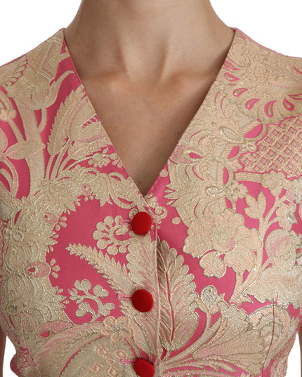 Dolce & Gabbana Pink Gold Brocade Waistcoat Vest Blouse Top