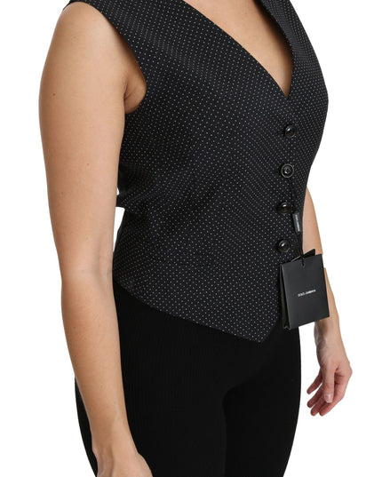 Dolce & Gabbana Black Dotted Waistcoat Vest Blouse Top