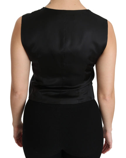 Dolce & Gabbana Black Dotted Waistcoat Vest Blouse Top