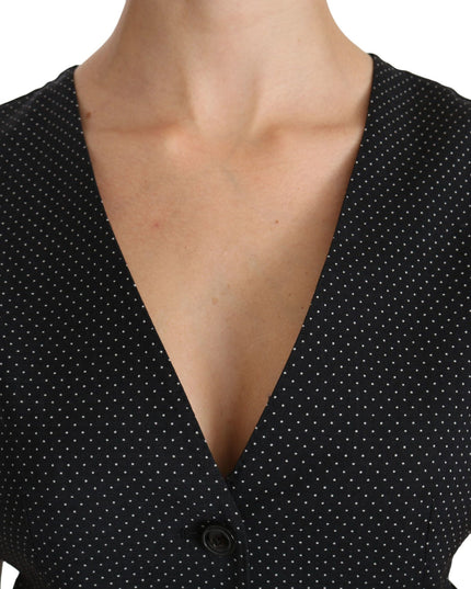 Dolce & Gabbana Black Dotted Waistcoat Vest Blouse Top