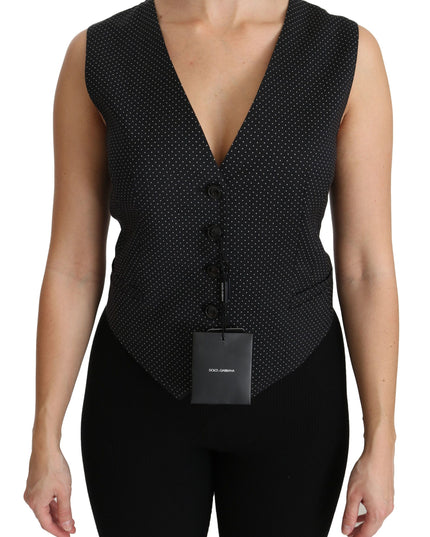 Dolce & Gabbana Black Dotted Waistcoat Vest Blouse Top