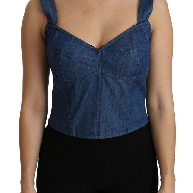 Dolce & Gabbana Blue Sleeveless Bustier Blouse Cotton Top