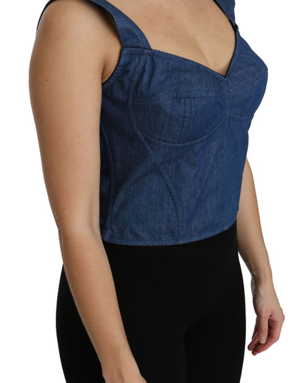Dolce & Gabbana Blue Sleeveless Bustier Blouse Cotton Top