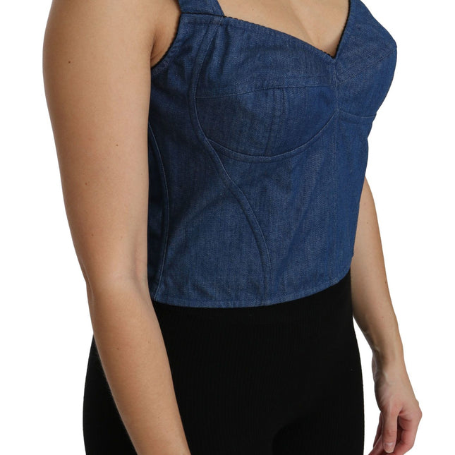 Dolce & Gabbana Blue Sleeveless Bustier Blouse Cotton Top