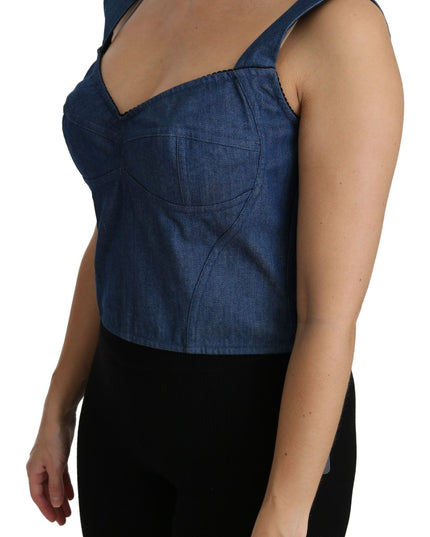 Dolce & Gabbana Blue Sleeveless Bustier Blouse Cotton Top