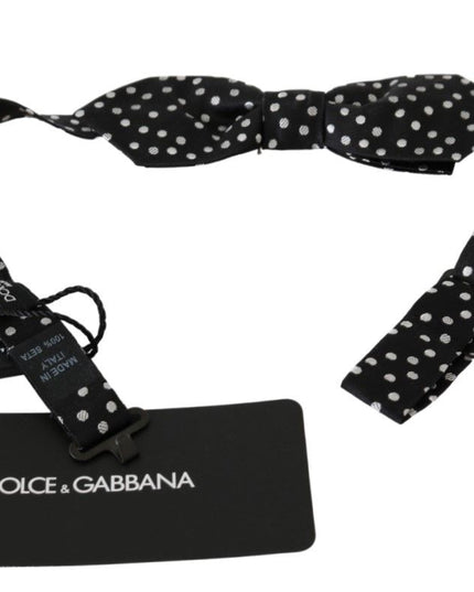 Dolce & Gabbana Black Polka Dots Mens Necktie Papillon 100% Silk Bow Tie