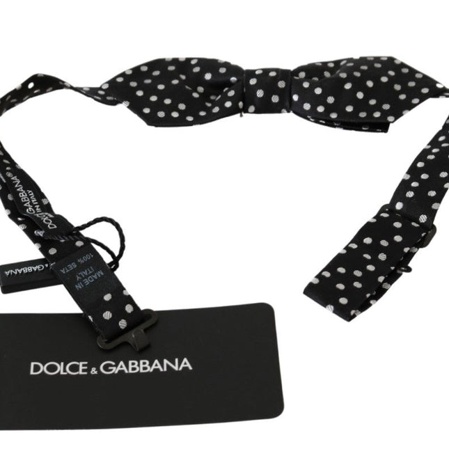 Dolce & Gabbana Black Polka Dots Mens Necktie Papillon 100% Silk Bow Tie