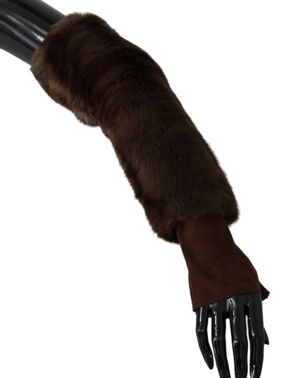 Dolce & Gabbana Brown Elbow Length Finger Less Fur Gloves
