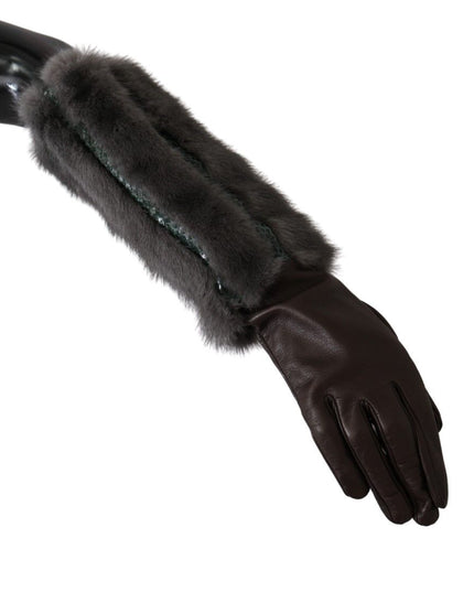 Dolce & Gabbana Brown Mid Arm Length Leather Fur Gloves