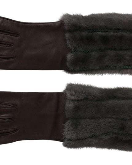 Dolce & Gabbana Brown Mid Arm Length Leather Fur Gloves