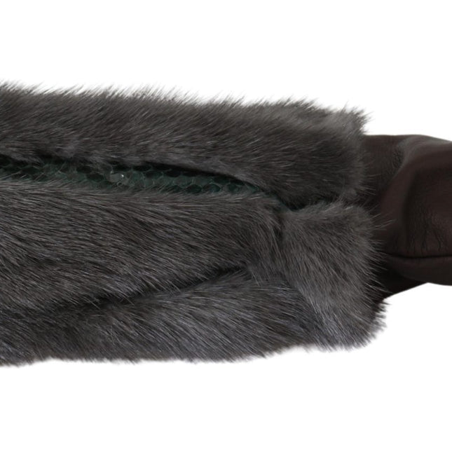 Dolce & Gabbana Brown Mid Arm Length Leather Fur Gloves