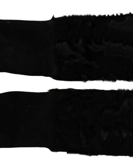 Dolce & Gabbana Black Elbow Length Mitten Suede Fur Gloves