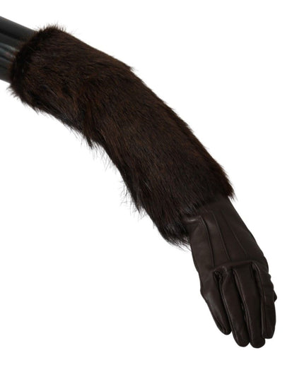 Dolce & Gabbana Brown Elbow Length Mittens Leather Fur Gloves