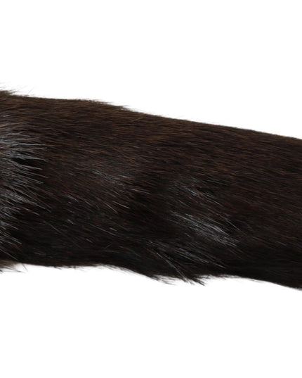 Dolce & Gabbana Brown Elbow Length Mittens Leather Fur Gloves