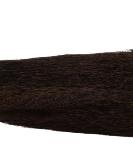 Dolce & Gabbana Brown Elbow Length Mittens Leather Fur Gloves