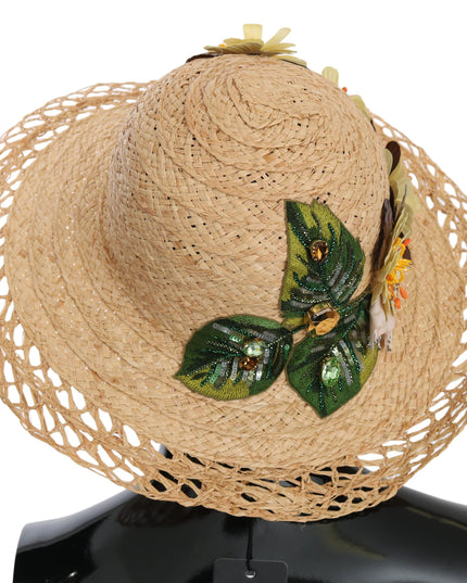 Dolce & Gabbana Beige Wide Brim Floral Bucket Capello Hat