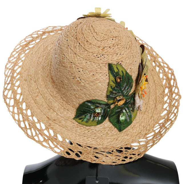 Dolce & Gabbana Beige Wide Brim Floral Bucket Capello Hat