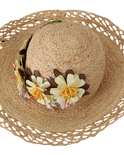 Dolce & Gabbana Beige Wide Brim Floral Bucket Capello Hat