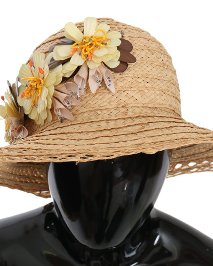 Dolce & Gabbana Beige Wide Brim Floral Bucket Capello Hat